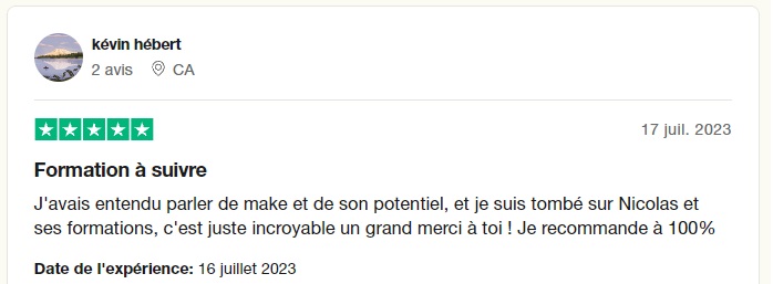 Avis d'un élève de la formation Make