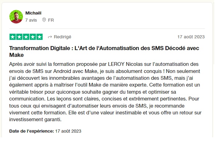 Avis d'un élève de la formation Make
