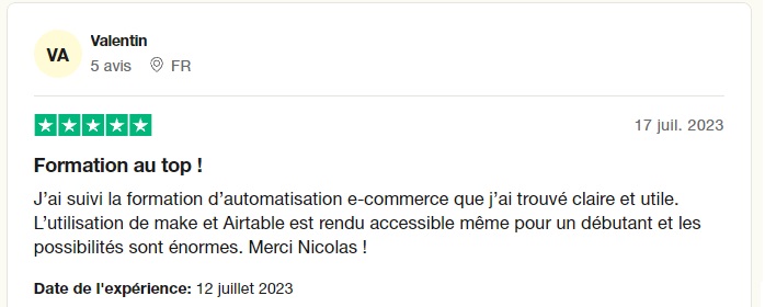 Avis d'un élève de la formation Make